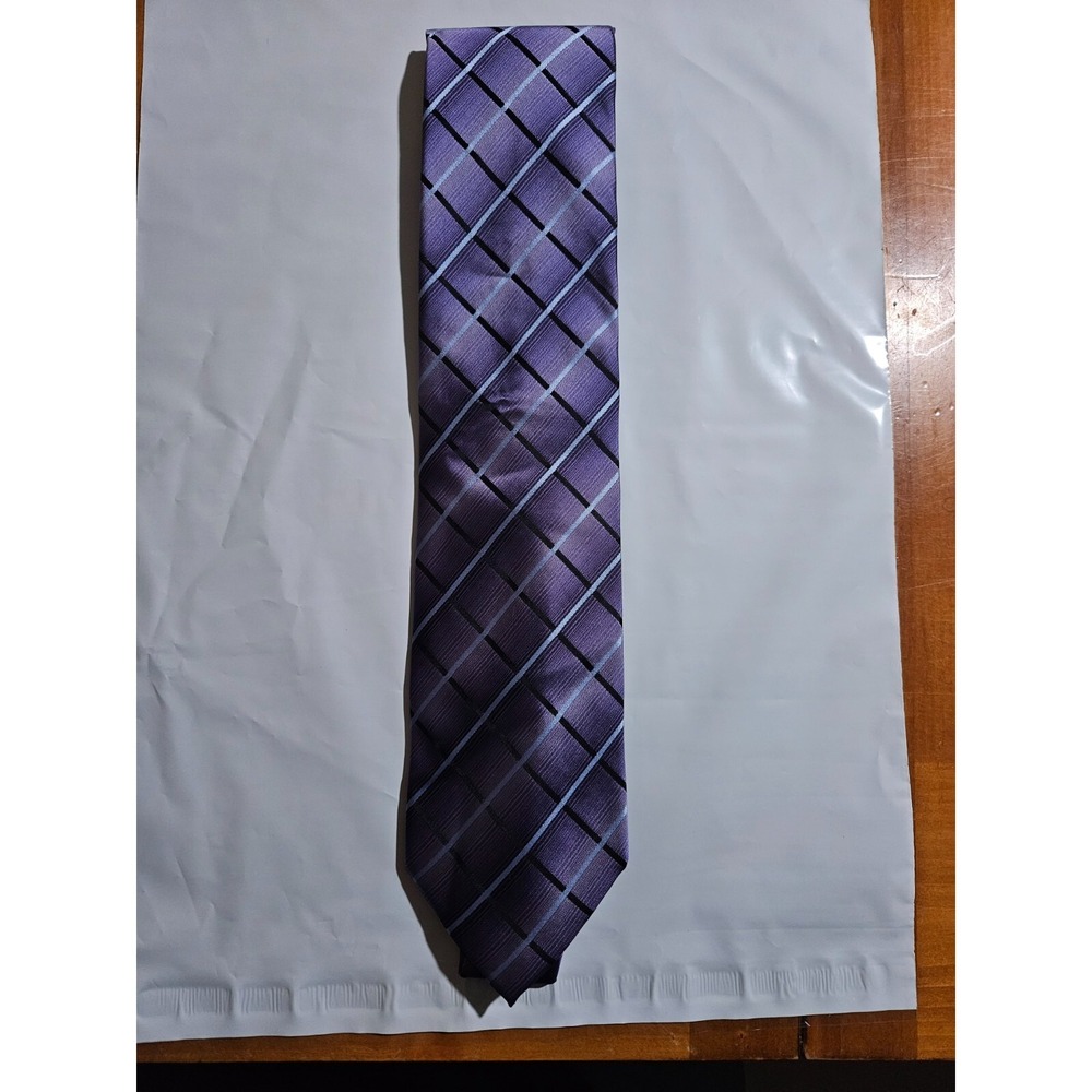 STAFFORD Essentials Bold Grid Design Tie Vibrant Purple, black & blue.     2224
